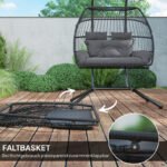 Hängesessel mit Gestell faltbar Hängekorb mit Kissen, Polyrattan, für 2 Personen, belastbar bis 260kg Sessel für Balkon Terrasse, Dunkelgrau - Image 7