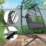 Hängesessel mit Gestell faltbar Hängekorb mit Kissen, Polyrattan, für 2 Personen, belastbar bis 260kg Sessel für Balkon Terrasse, Dunkelgrau - Image 5