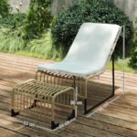 Rattan Relaxsessel mit Fußhocker, Outdoor Rattanstuhl Gartenstuhl für Garten, Balkon, Terrasse, Naturholz - Image 3