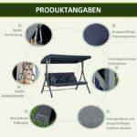 Hollywood Swing 3-Seater, Loadable up to 270 kg, Swing Bench with Adjustable Sun Canopy, Garden Swing with Cushion - Image 6