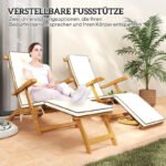 Sonnenliege Holz klappbar Gartenliege mit Fußstütze, Matratze, Gartenstuhl bis 160 kg belastbar, für Garten Urlaub Outdoor Strand Pool, Teak - Image 4