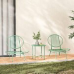 3-Piece Set Made of Steel Weatherproof Garden Furniture Set, Balcony Furniture Set, Green - Image 8