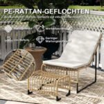 Rattan Relaxsessel mit Fußhocker, Outdoor Rattanstuhl Gartenstuhl für Garten, Balkon, Terrasse, Naturholz - Image 4