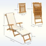 Sonnenliege Holz klappbar Gartenliege mit Fußstütze, Matratze, Gartenstuhl bis 160 kg belastbar, für Garten Urlaub Outdoor Strand Pool, Teak - Image 3