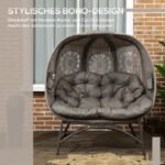 Garden Chair 2-Seater Papasan Chair with Foldable Basket and Cushion, Lounge Chair for Balcony and Patio, Steel in Sand, 126 x 75 x 142 cm - Image 4