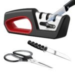 Profi Messerschärfer mit 3-Stufen / Zusätzliche Funktion für Scheren / Manueller Messerschleifer für Entgraten, Formen, Grobschliff, Schärfen, Honen und Polieren / Schleifstein, Rollschleifer, Wetzstahl