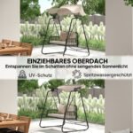 Hollywoodschaukel Rattan 2-Sitzer Gartenschaukel mit verstellbar, Sonnendach Kissen Hängebank, für Garten Balkon, Khaki - Image 3