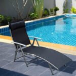 Sonnenliege klappbar Gartenliege mit Kissen, Metall und Stoff Schwarz für Strand und Terrasse - Image 2