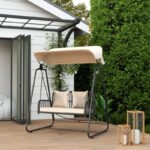 Hollywoodschaukel Rattan 2-Sitzer Gartenschaukel mit verstellbar, Sonnendach Kissen Hängebank, für Garten Balkon, Khaki - Image 2