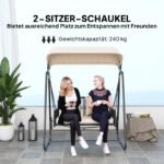 Hollywoodschaukel Rattan 2-Sitzer Gartenschaukel mit verstellbar, Sonnendach Kissen Hängebank, für Garten Balkon, Khaki - Image 5