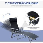 Sonnenliege klappbar Gartenliege mit Kissen, Metall und Stoff Schwarz für Strand und Terrasse - Image 4