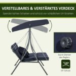 Hollywood Swing 3-Seater, Loadable up to 270 kg, Swing Bench with Adjustable Sun Canopy, Garden Swing with Cushion - Image 4