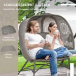 Garden Chair 2-Seater Papasan Chair with Foldable Basket and Cushion, Lounge Chair for Balcony and Patio, Steel in Sand, 126 x 75 x 142 cm - Image 5