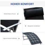 Sonnenliege klappbar Gartenliege mit Kissen, Metall und Stoff Schwarz für Strand und Terrasse - Image 5