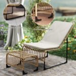 Rattan Relaxsessel mit Fußhocker, Outdoor Rattanstuhl Gartenstuhl für Garten, Balkon, Terrasse, Naturholz - Image 7