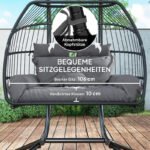 Hängesessel mit Gestell faltbar Hängekorb mit Kissen, Polyrattan, für 2 Personen, belastbar bis 260kg Sessel für Balkon Terrasse, Dunkelgrau - Image 6
