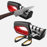 Profi Messerschärfer mit 3-Stufen / Zusätzliche Funktion für Scheren / Manueller Messerschleifer für Entgraten, Formen, Grobschliff, Schärfen, Honen und Polieren / Schleifstein, Rollschleifer, Wetzstahl - Image 6