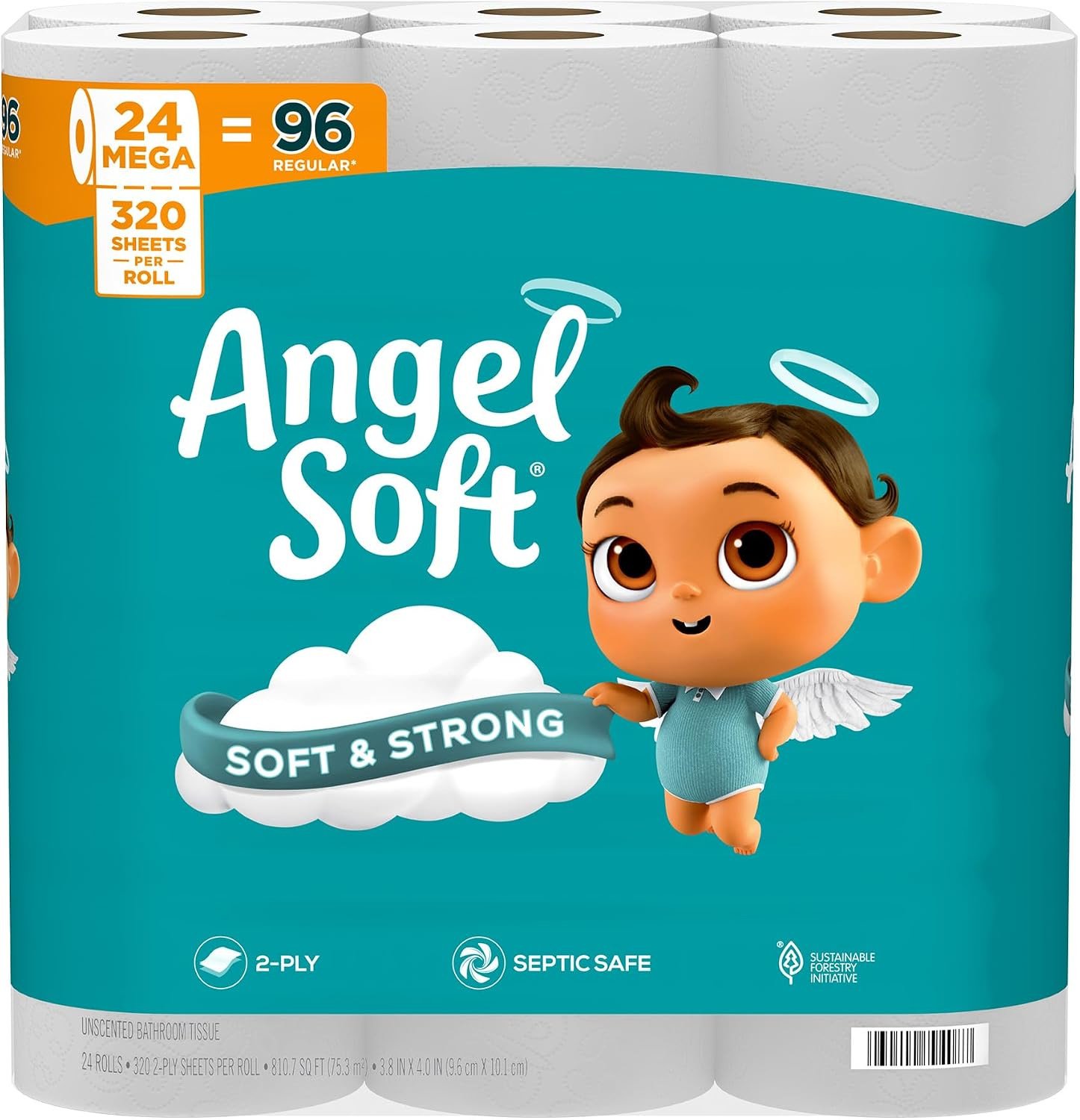 Angel Soft Toilettenpapier 24 Mega Rollen, entspricht 96 normalen Rollen, 2-lagig