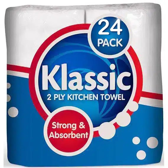 Klassic 2 Ply Kitchen Towel, 24 Rollen im Vorratspack, saugstarke Küchenrolle