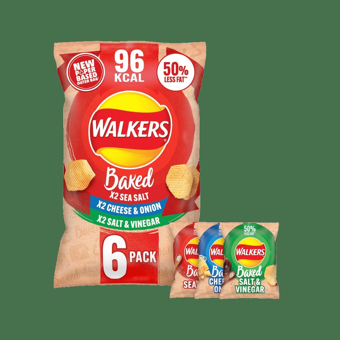 Walkers Baked Variety Multipack 6 x 22 g mit Sea Salt, Cheese & Onion und Salt & Vinegar