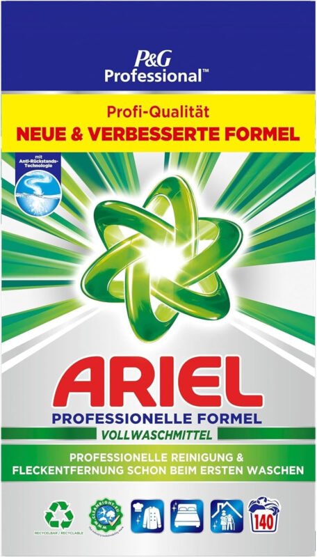 Ariel Professional Vollwaschmittel 10 kg, professionelle Formel gegen hartnäckige Flecken